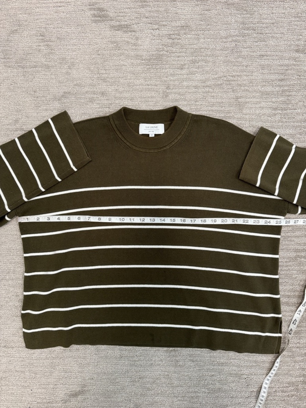 La Ligne Leo Sweater in Olive Stripe Size Medium - Picture 9 of 12